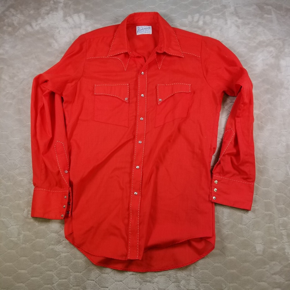 VTG Rockmount Ranch Wear Western Shirt Mens L Red Pearl Snap Long Sleeve 70s USA